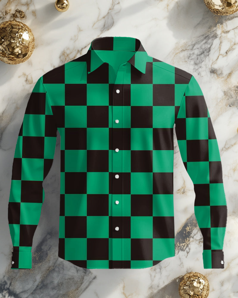Big & Tall Green Plaid Shirt Pants Set for big men view 2