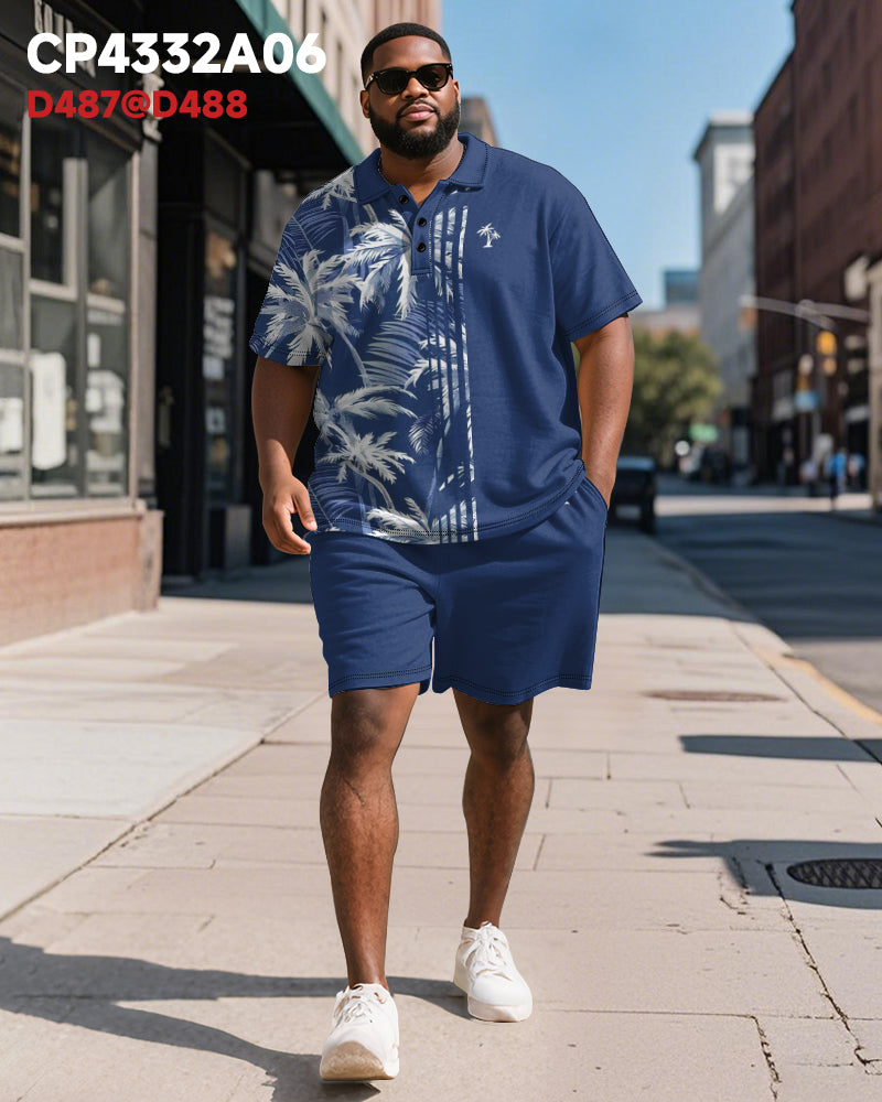 Big & Tall Hawaiian Striped Graphic Polo Shorts Set for big men view 5