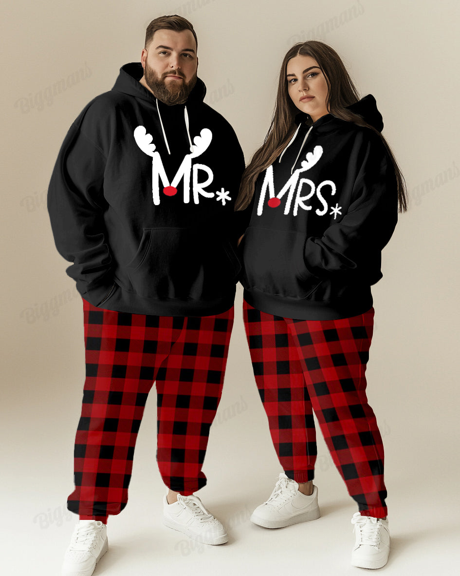 Big & Tall Plaid Graphic Hoodie Sweatpants Set for big men view 1
