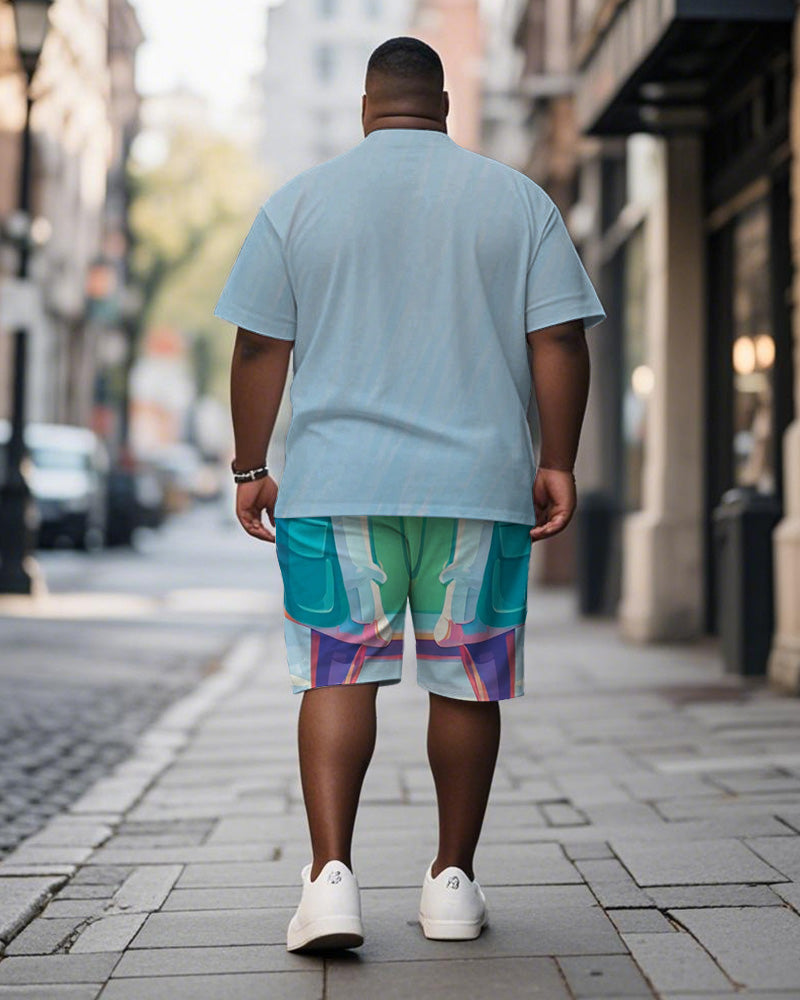 Big & Tall Blue Graphic Graffiti T-Shirt Shorts Set for big men view 4