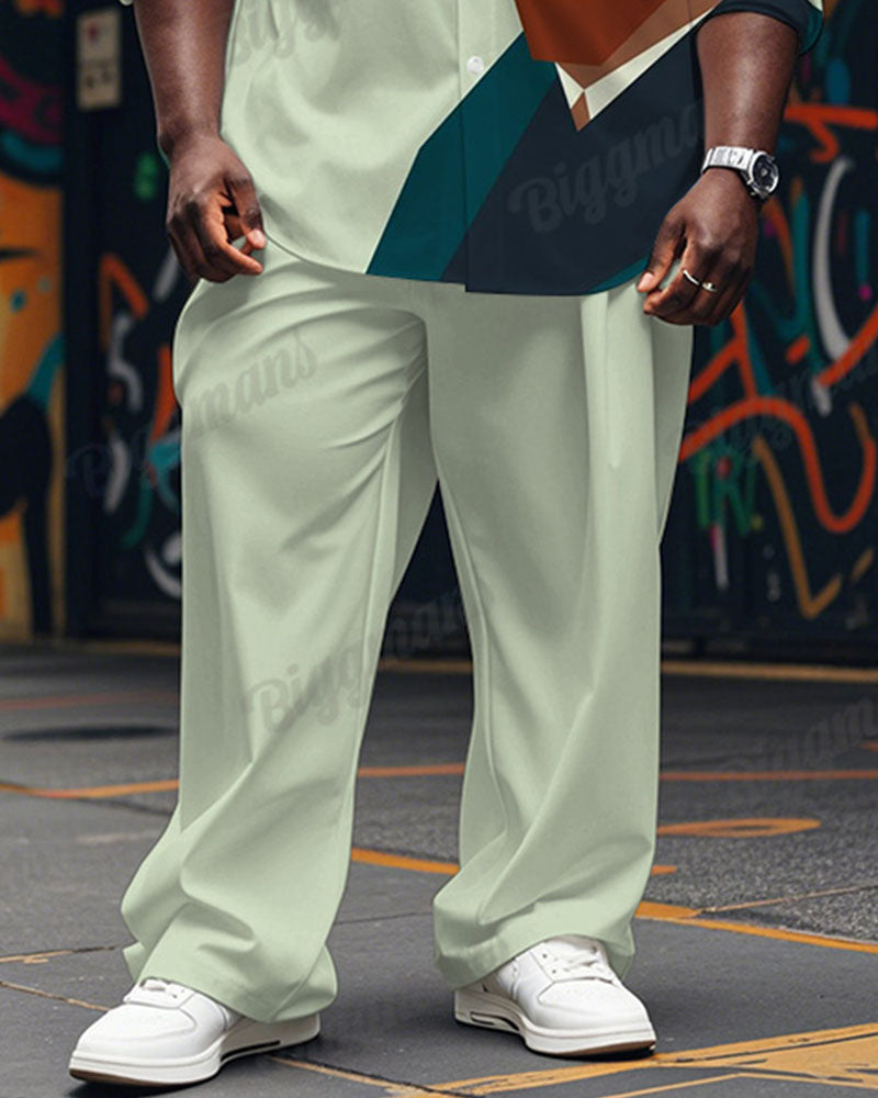Big & Tall Green Colorblock T-Shirt Pants Set for big men view 3
