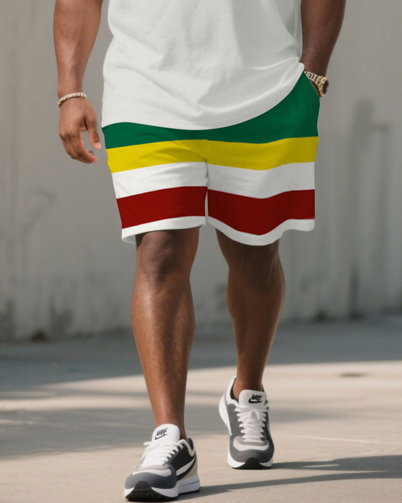 Big & Tall Striped T-Shirt Shorts Set for big men view 3