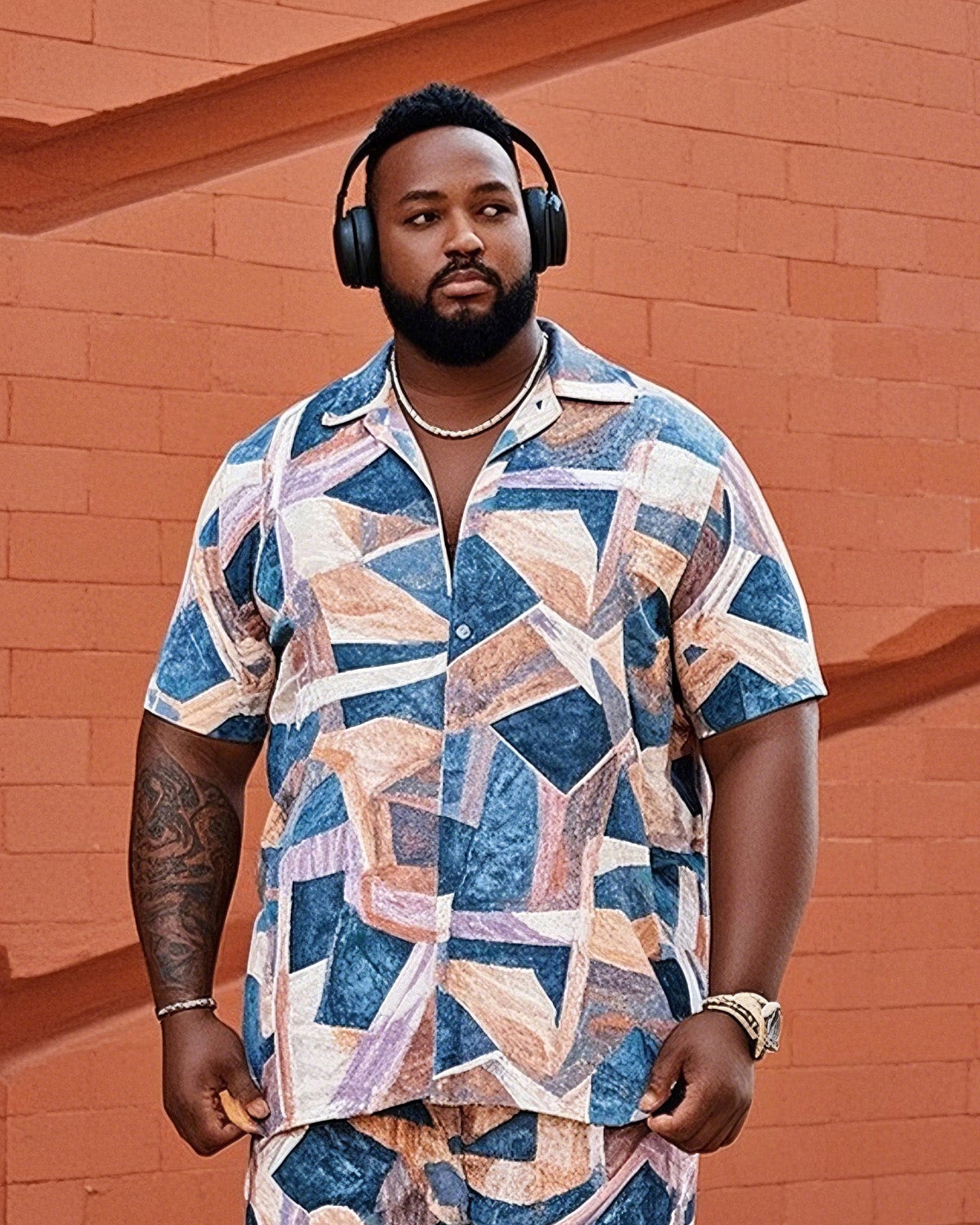 Big & Tall Graphic T-Shirt Shorts Set for big men view 2