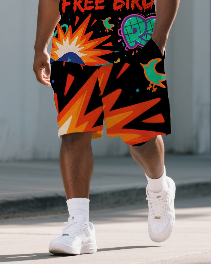 Big & Tall Graphic Graffiti Polo Shorts Set for big men view 3