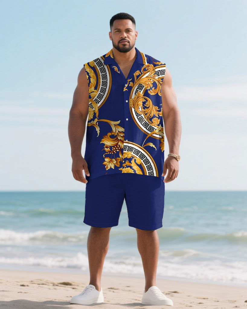 Big & Tall Hawaiian Shirt Shorts Set for big men view 1