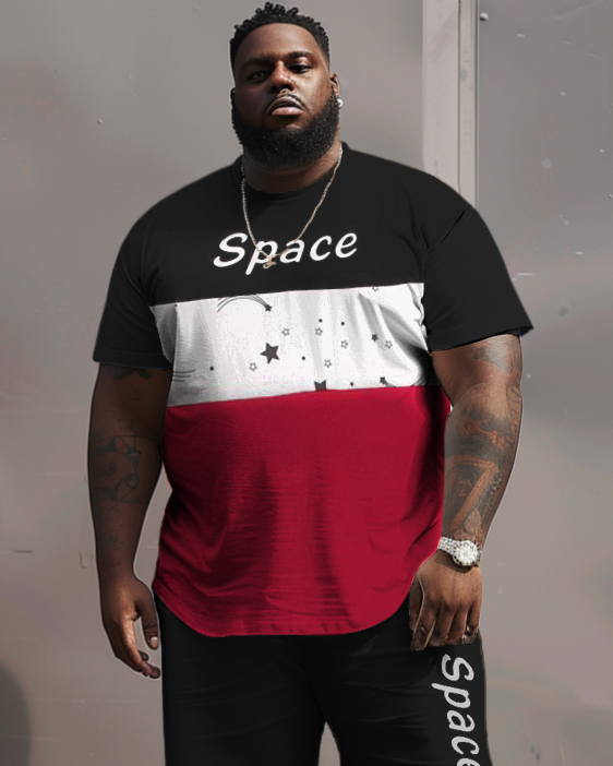 Big & Tall Colorblock Graphic T-Shirt Shorts Set for big men view 2
