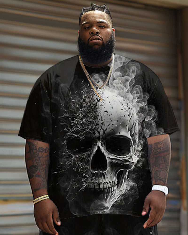 Big & Tall Graphic Skull T-Shirt Shorts Set for big men view 3