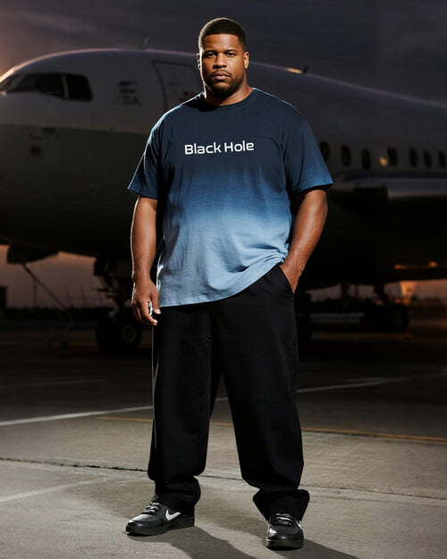 Big & Tall Black Blue Gradient T-Shirt Pants Set for big men view 1