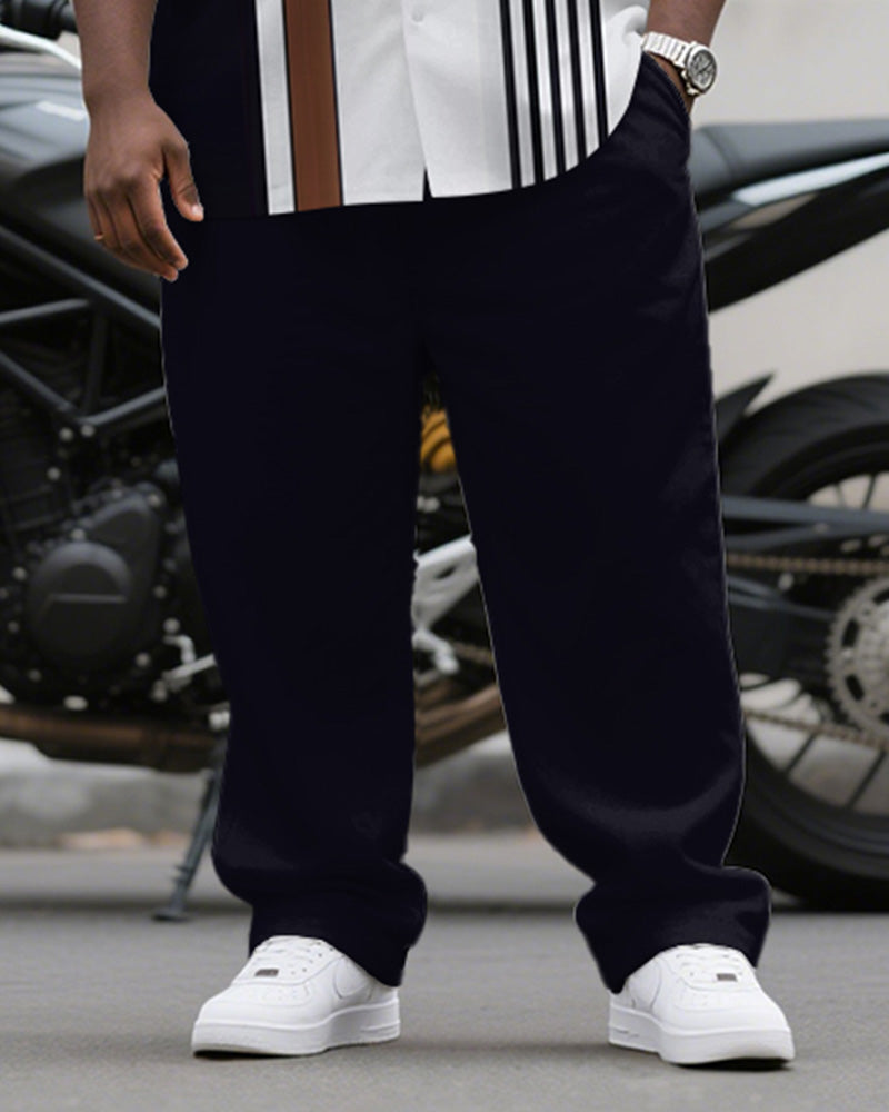 Big & Tall Brown Blue Striped T-Shirt Pants Set for big men view 3