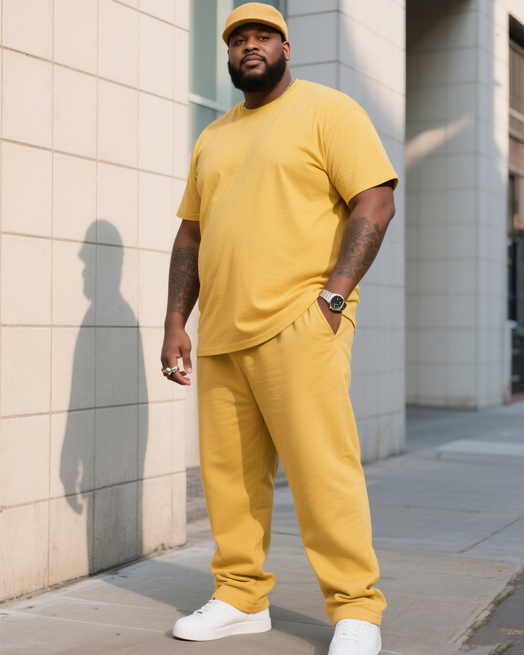 Big & Tall Solid Color T-Shirt Pants Set for big men view 2
