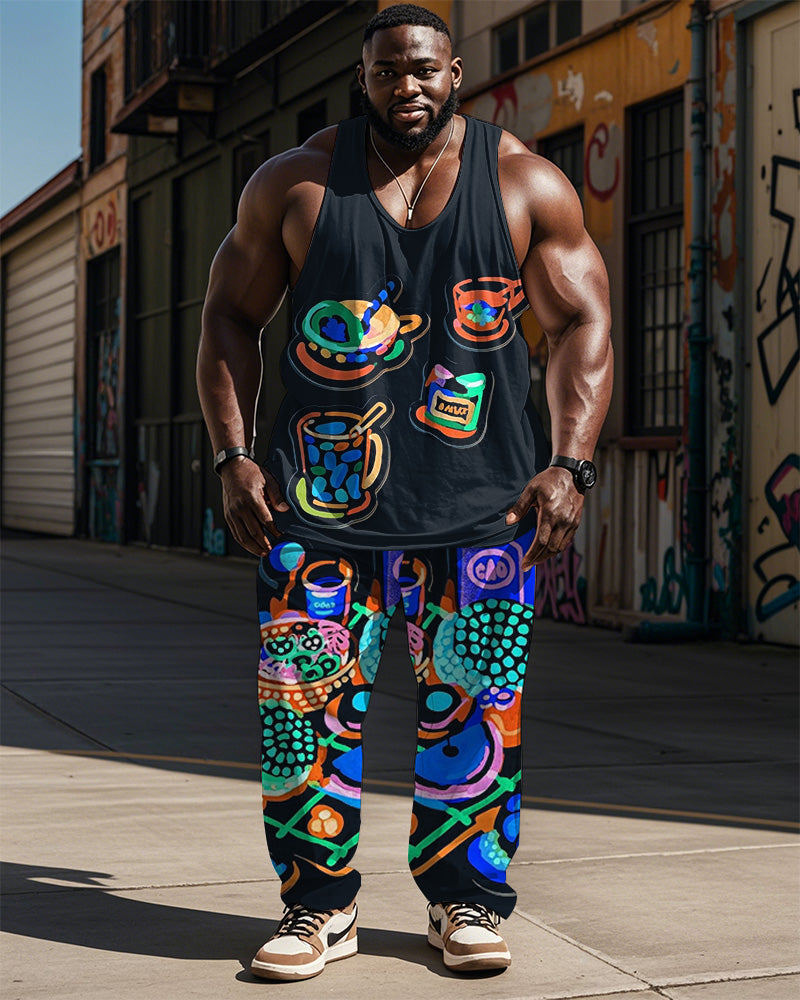 Big & Tall Graffiti Streetwear Vest Pants Set for big men view 1