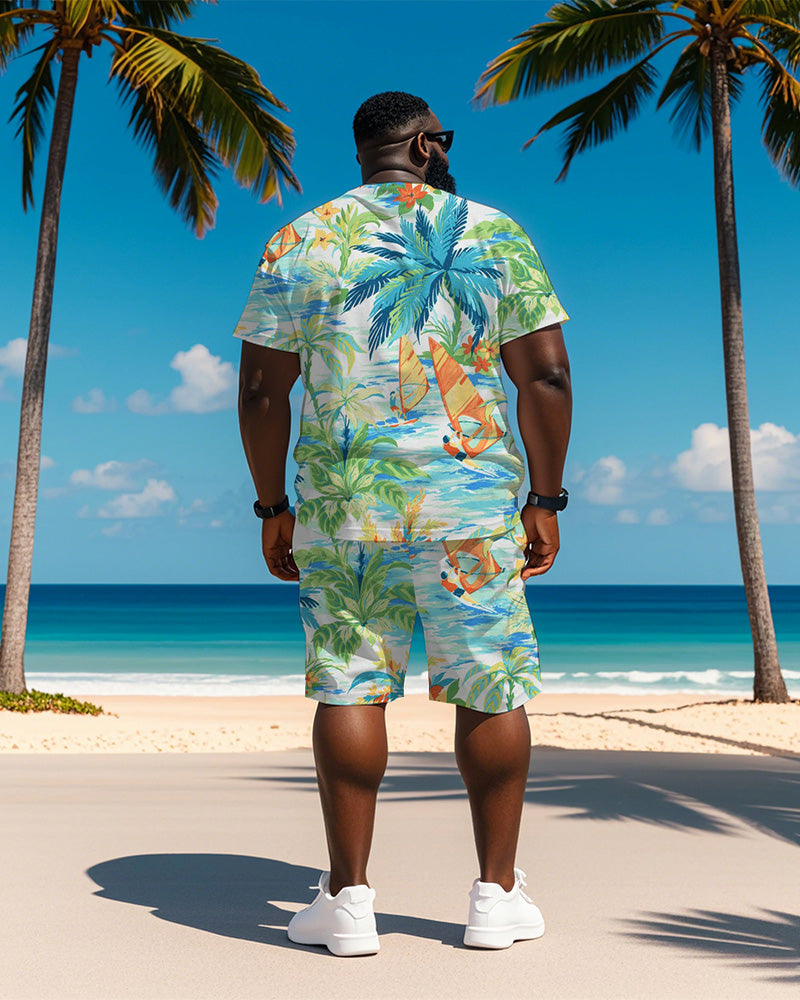 Big & Tall Hawaiian Graphic T-Shirt Shorts Set for big men view 4