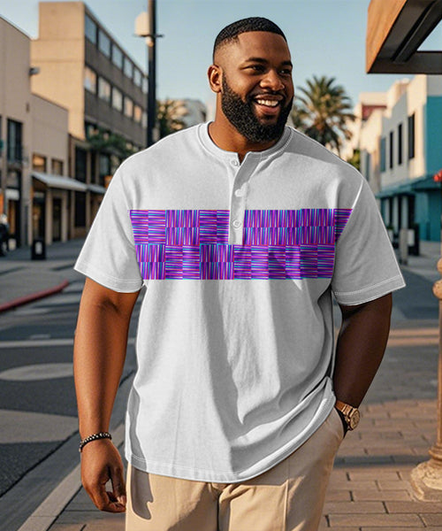Big & Tall White Purple Geometric T-Shirt for big men view 1