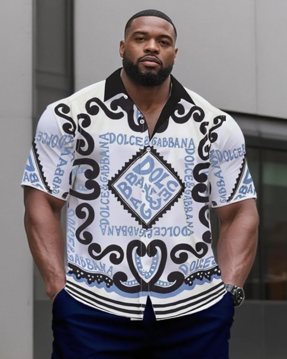Big & Tall Streetwear T-Shirt Shorts Set for big men view 2