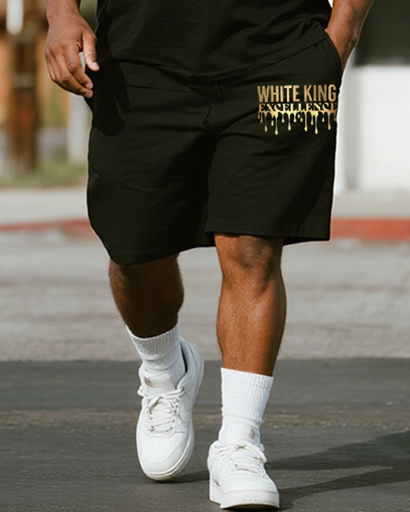 Big & Tall White Graphic Graffiti T-Shirt Shorts Set for big men view 3