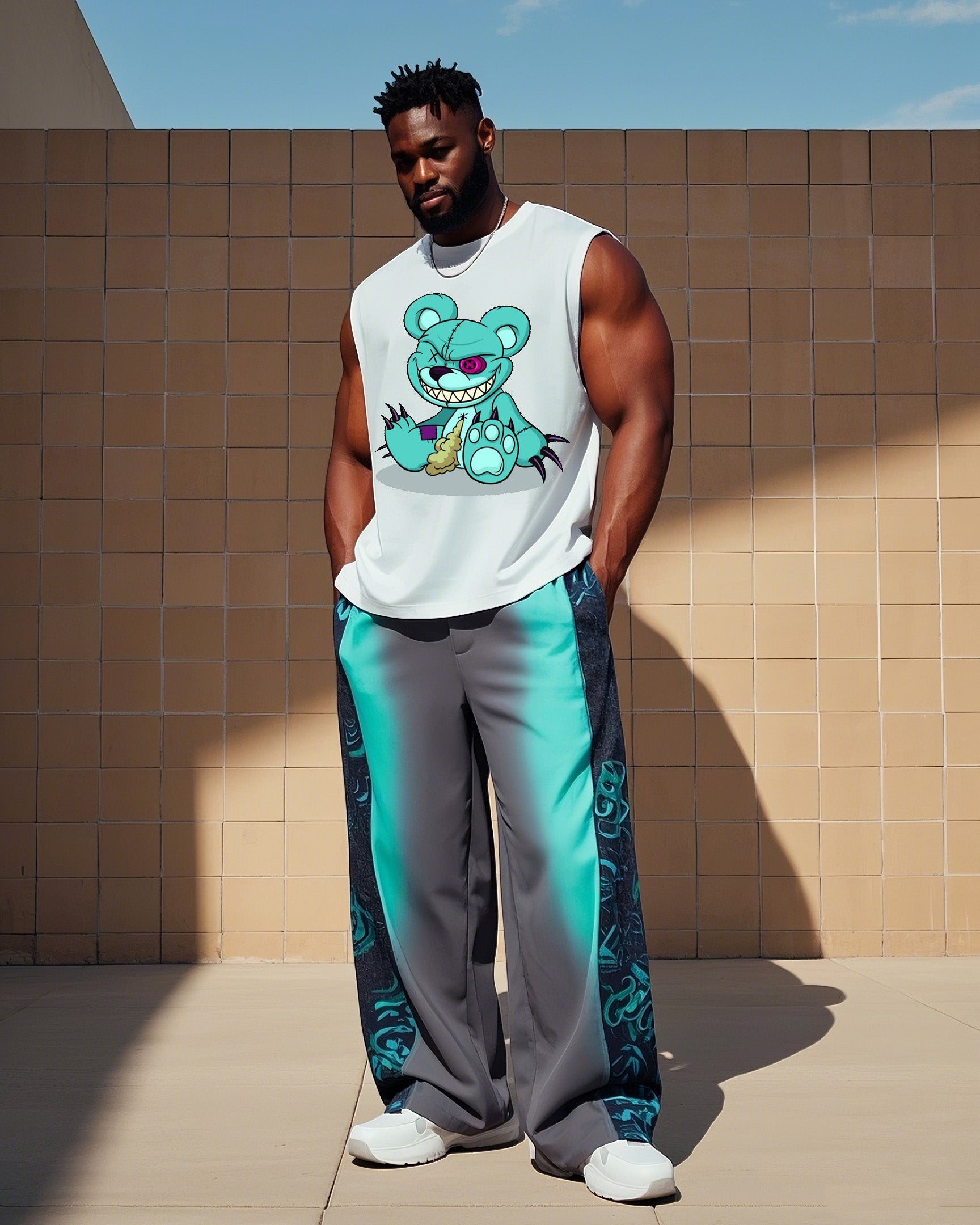 Big & Tall Colorblock Gradient Vest Pants Set for big men view 1