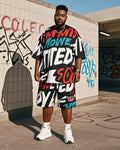 Big & Tall Graffiti T-Shirt Shorts Set for big men view 1