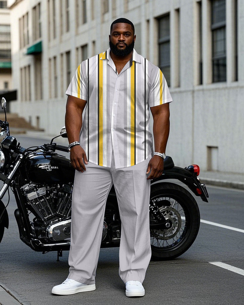 Big & Tall Gray Striped T-Shirt Pants Set for big men view 1