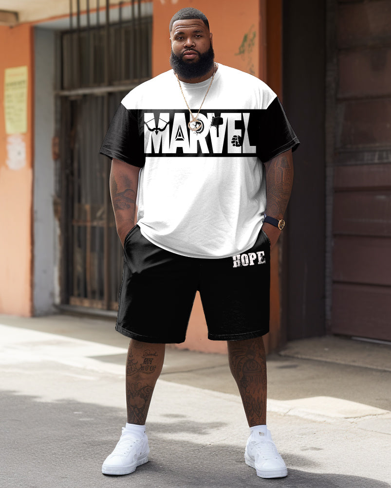 Big & Tall Graphic Patchwork T-Shirt Shorts Set for big men view 1