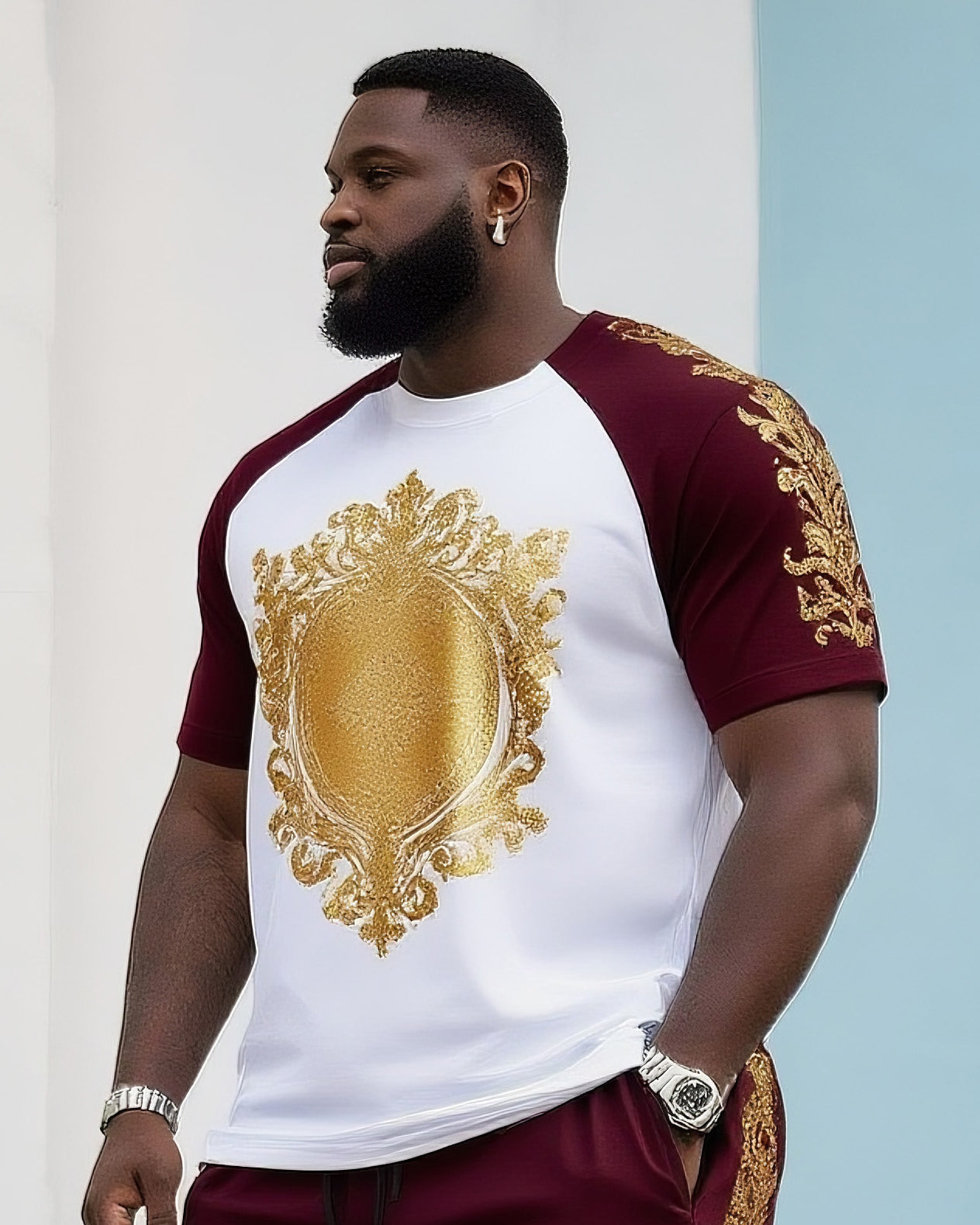 Big & Tall Colorblock T-Shirt Shorts Set for big men view 2