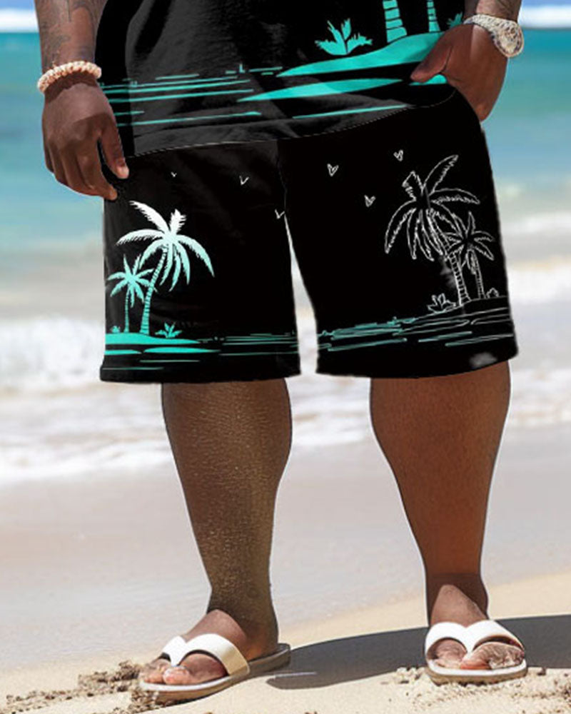 Big & Tall Hawaiian Gradient T-Shirt Shorts Set for big men view 4