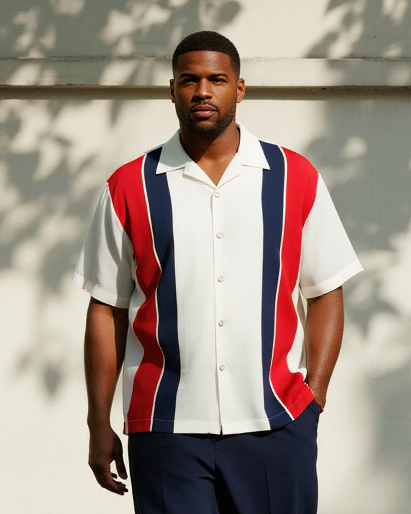 Big & Tall Blue Red Striped T-Shirt Pants Set for big men view 2