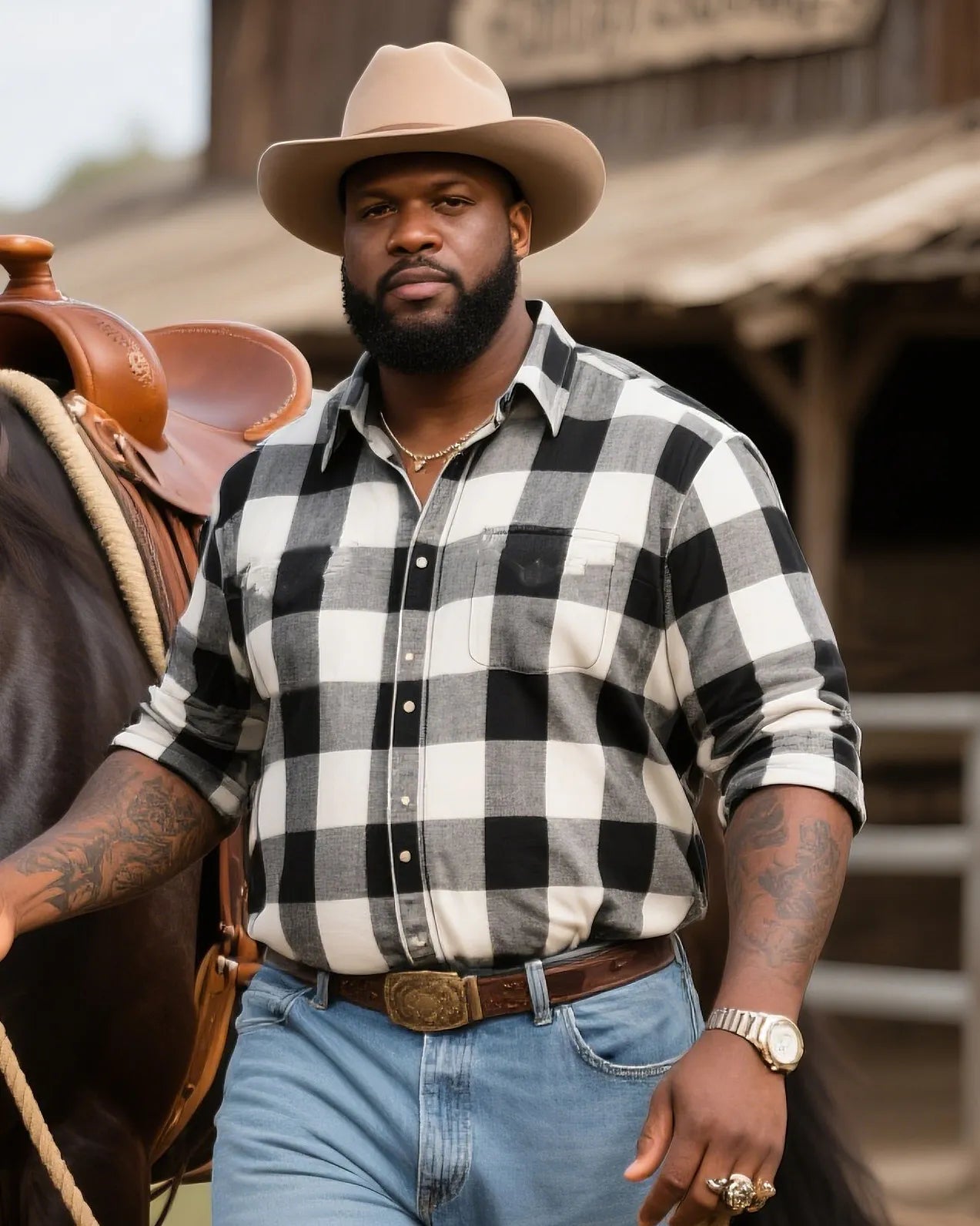 Big & Tall Black White Western Jeans for big men view 2