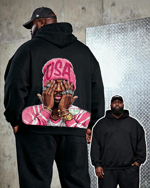 Big & Tall Black Pink Graffiti Hoodie Sweatpants Set for big men view 2