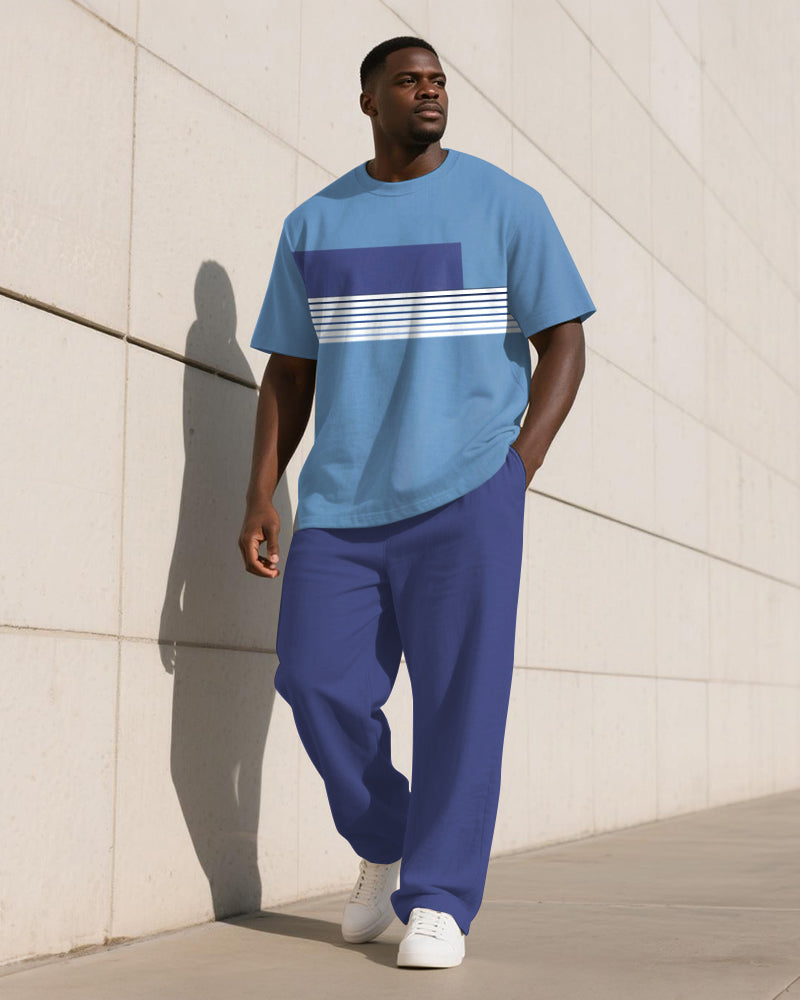 Big & Tall Colorblock Gradient T-Shirt Pants Set for big men view 3