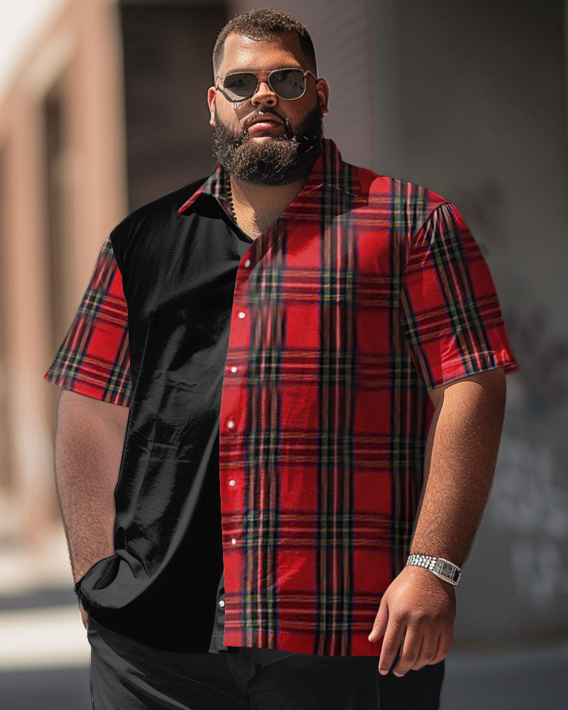Big & Tall Plaid Solid Color Short Sleeve Shirt for big men