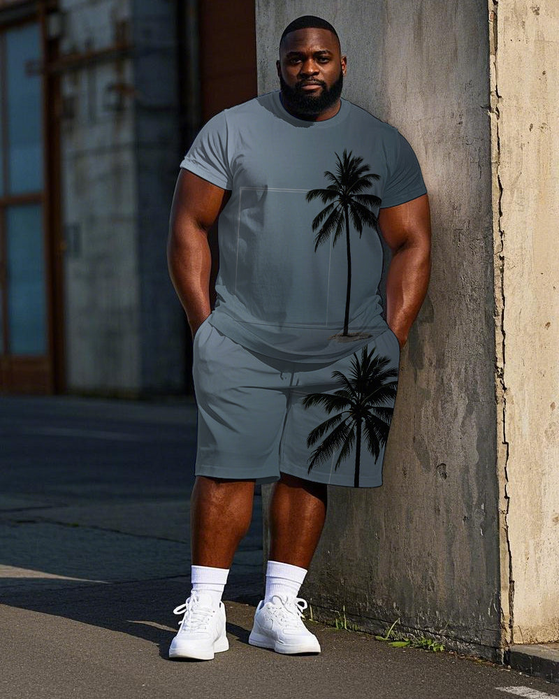 Big & Tall Hawaiian Gradient T-Shirt Shorts Set for big men view 1