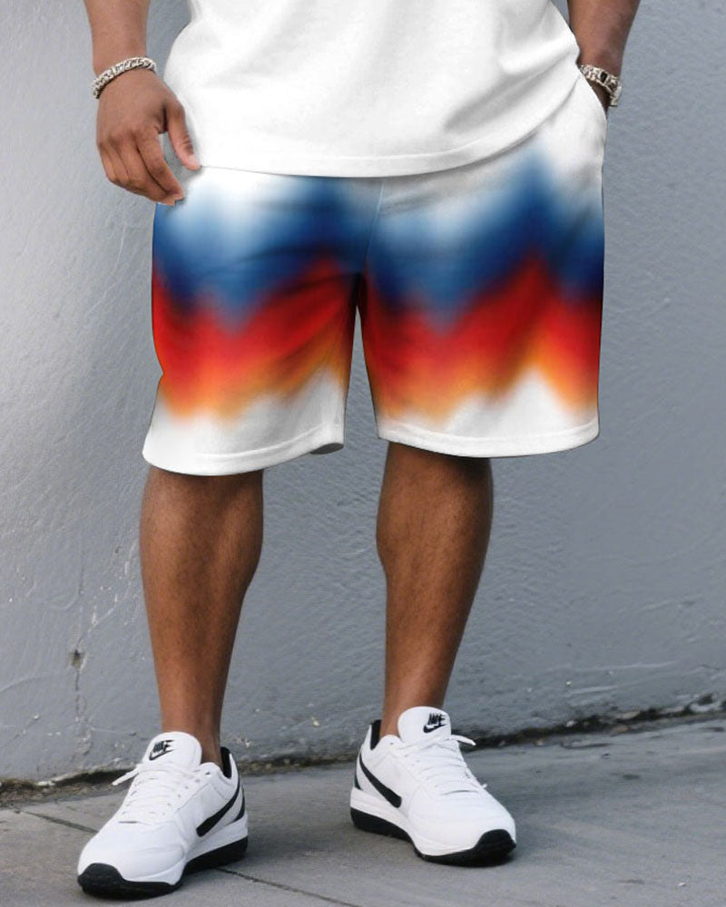 Big & Tall White Streetwear T-Shirt Shorts Set for big men view 3