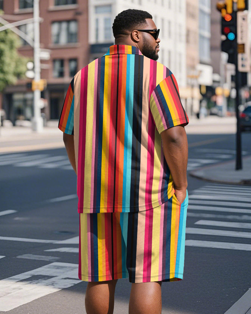 Big & Tall Colorblock Striped Graphic Polo Shorts Set for big men view 5