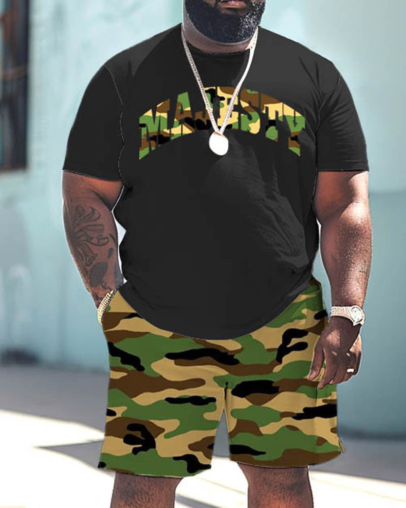 Big & Tall Graphic Camouflage T-Shirt Shorts Set for big men view 1