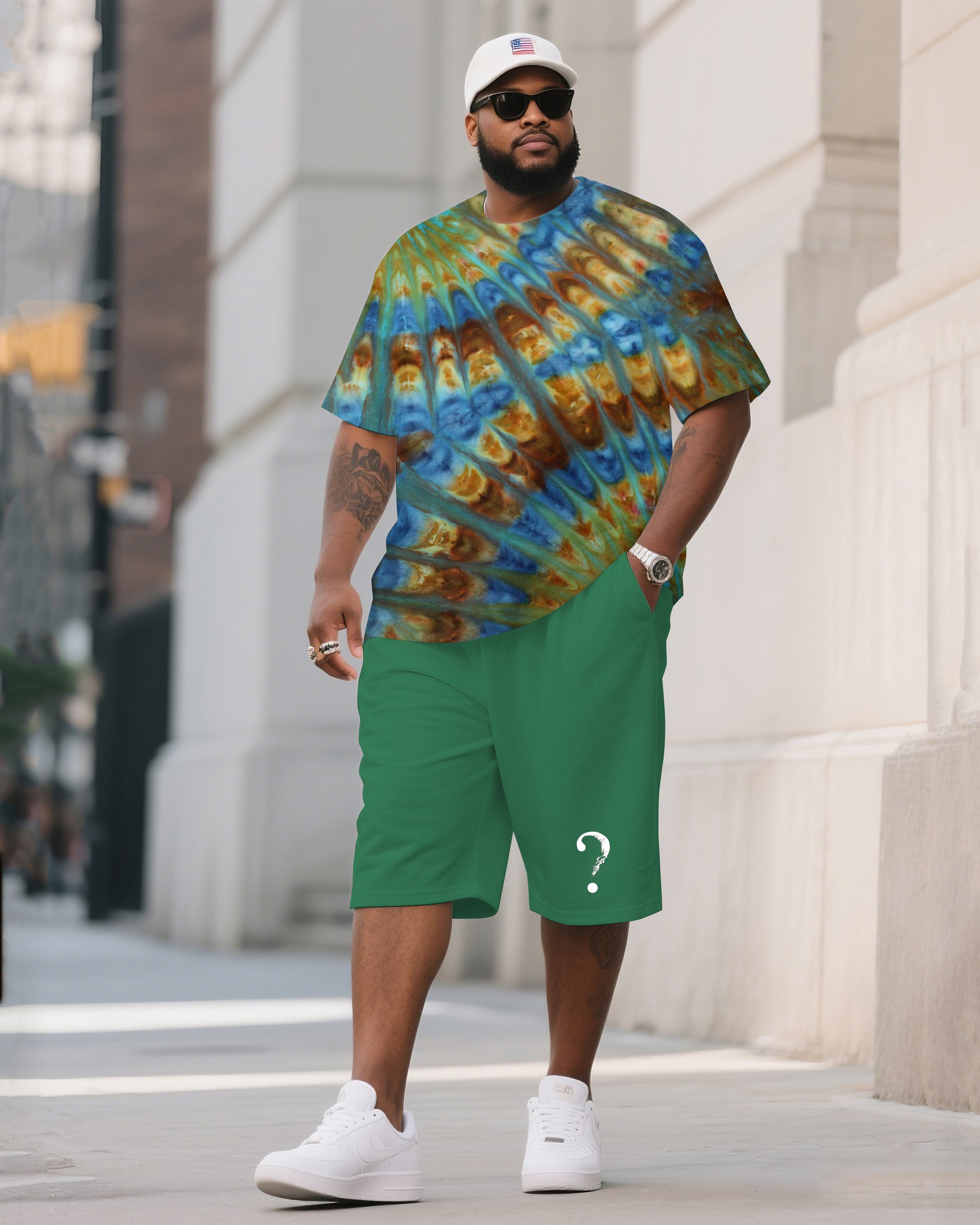 Big & Tall Colorblock Gradient T-Shirt Shorts Set for big men view 2