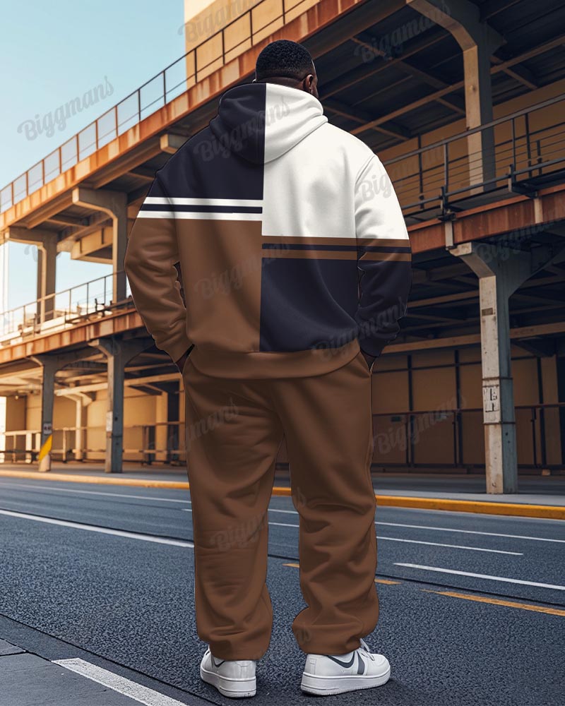 Big & Tall Brown Striped Hoodie Sweatpants Set for big men view 2