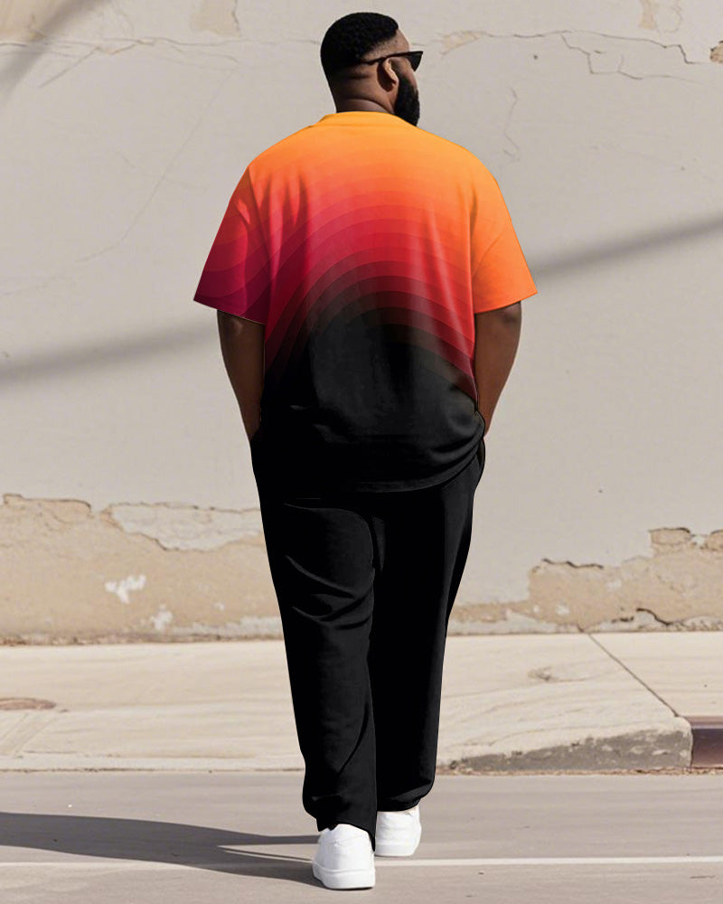 Big & Tall Orange Gradient Graphic T-Shirt Pants Set for big men view 4
