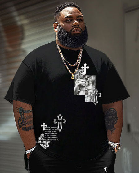 Big & Tall Graphic Streetwear T-Shirt Shorts Set for big men view 3