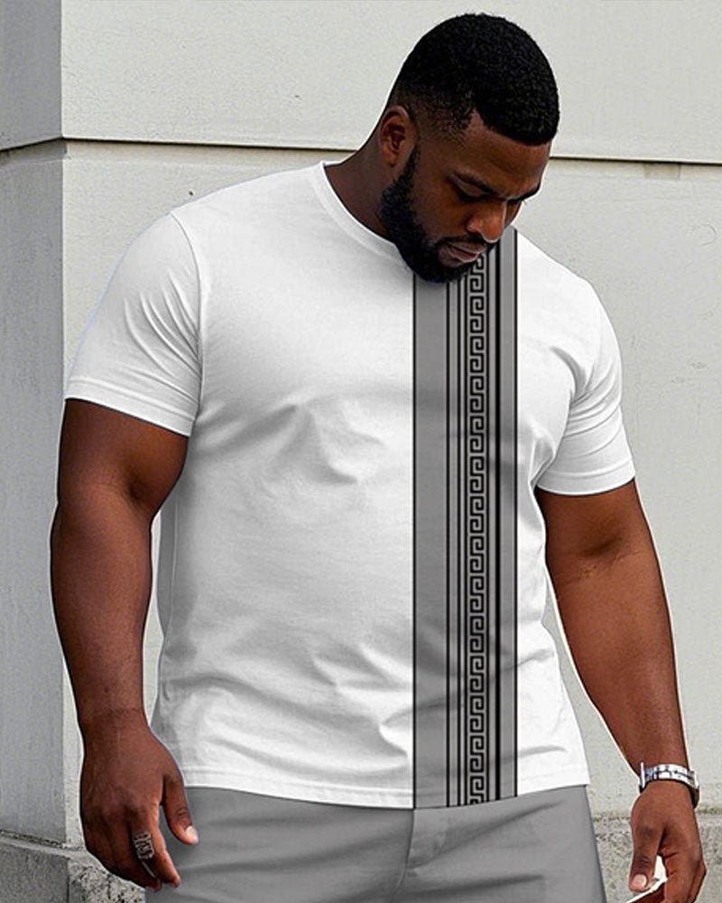 Big & Tall White Gray Patchwork T-Shirt Shorts Set for big men view 2