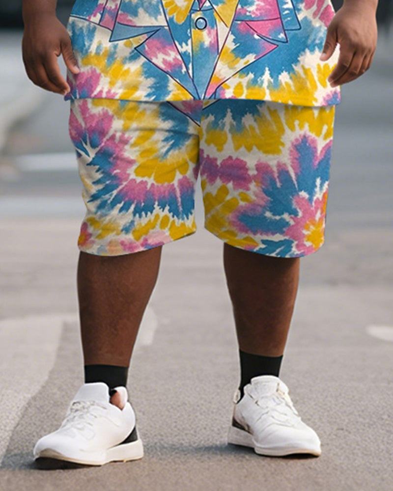 Big & Tall Pink Graphic Graffiti T-Shirt Shorts Set for big men view 3
