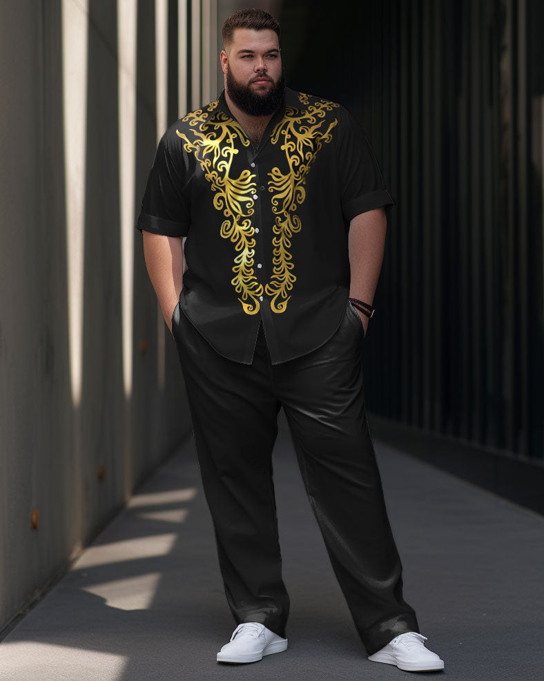 Big & Tall Business Casual Streetwear Shirt Pants Set for big men view 1