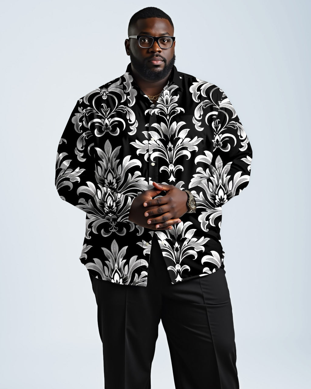 Big & Tall Floral Vintage Long Sleeve Shirt for big men view 1