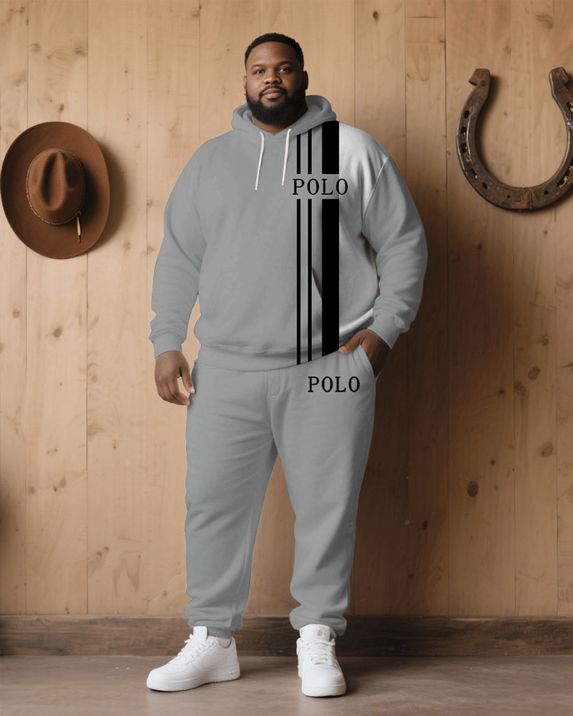 Big & Tall Black White Hoodie Sweatpants Set for big men view 1