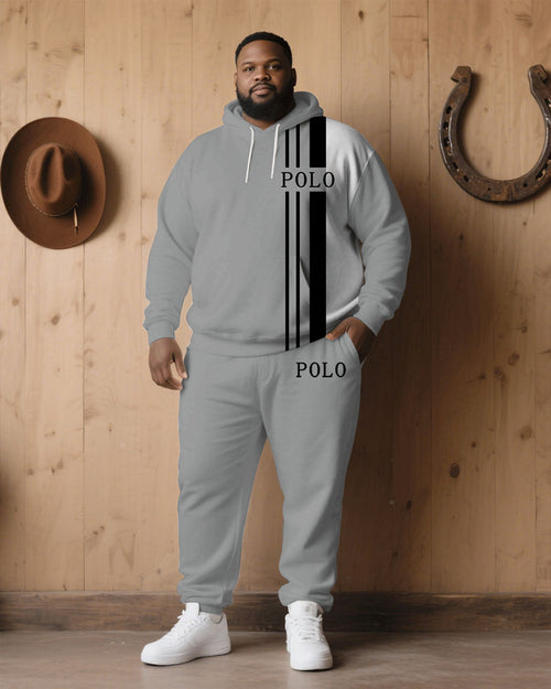 Big & Tall Black White Hoodie Sweatpants Set for big men view 1