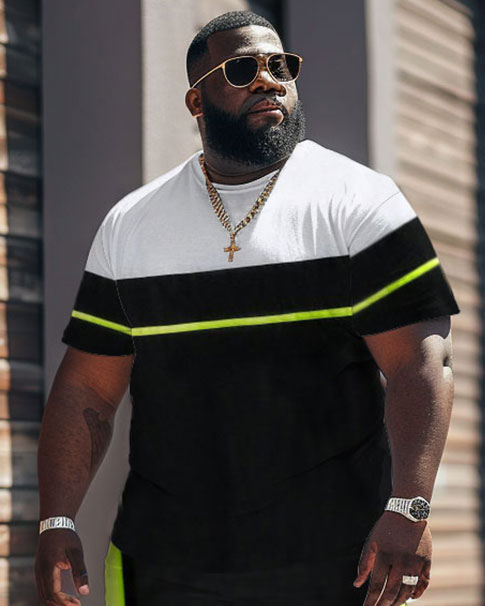 Big & Tall Colorblock Striped T-Shirt Shorts Set for big men view 3