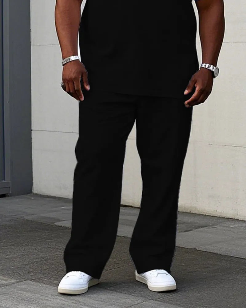 Big & Tall Black Blue Graphic T-Shirt Pants Set for big men view 3