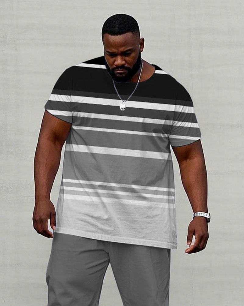 Big & Tall Black Gray Striped T-Shirt Pants Set for big men view 2