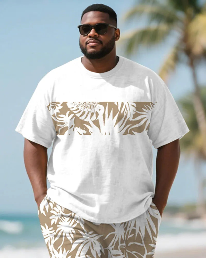 Big & Tall Khaki Hawaiian Graphic T-Shirt Shorts Set for big men view 2