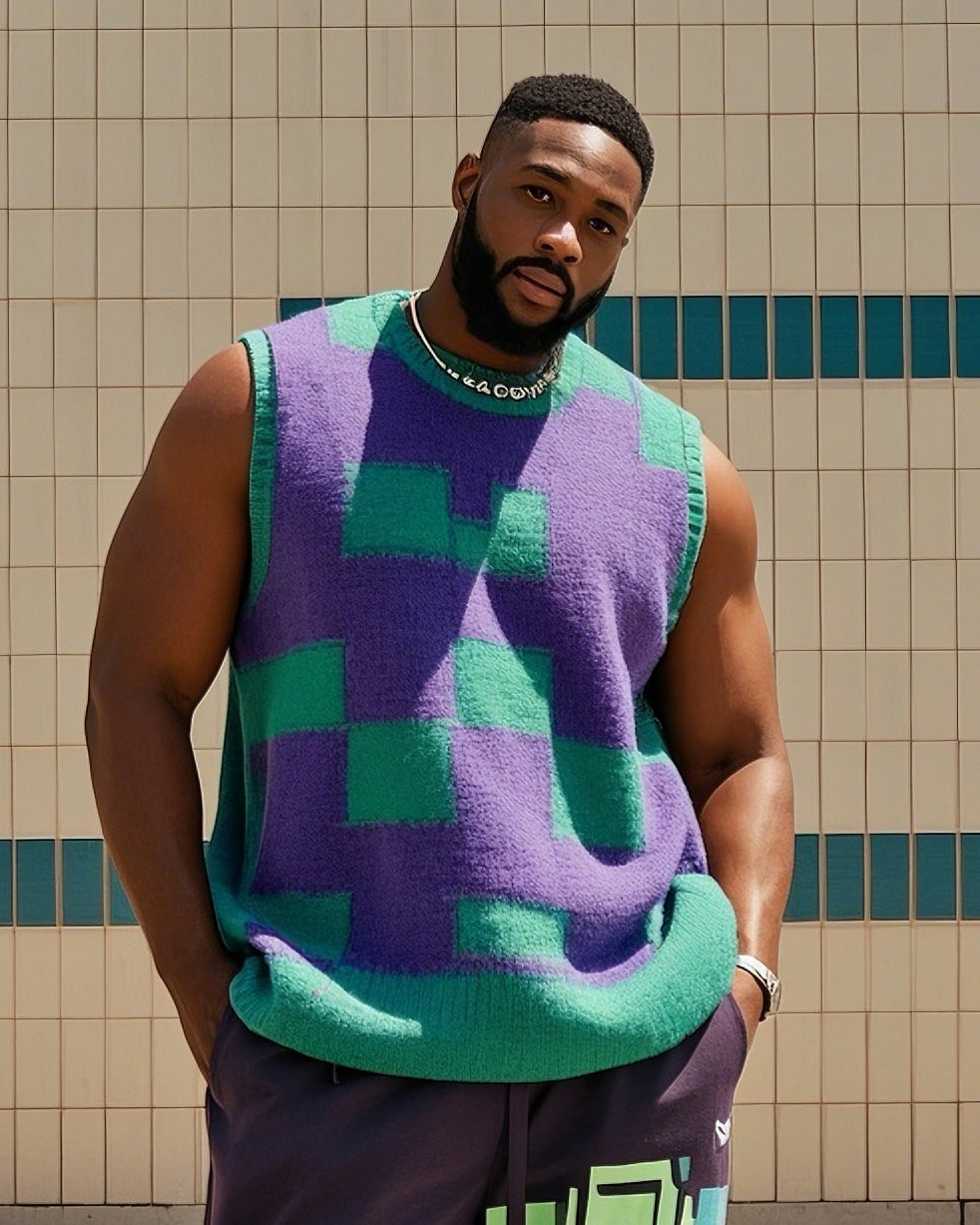Big & Tall Colorblock Plaid Vest Pants Set for big men view 2