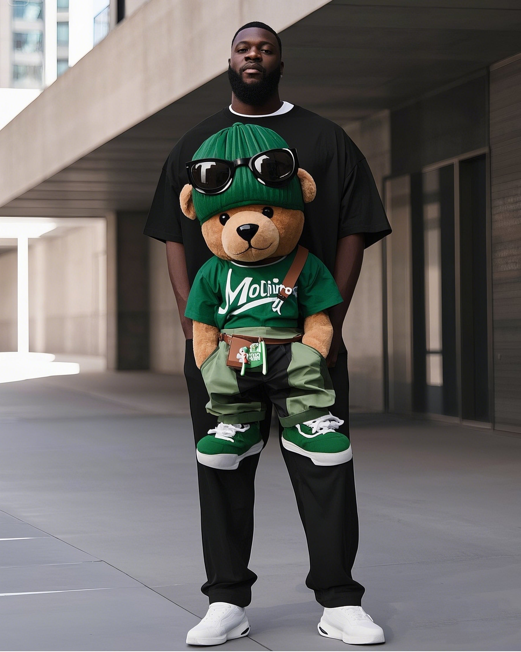 Big & Tall Graphic Streetwear Two-piece Set for big men view 3
